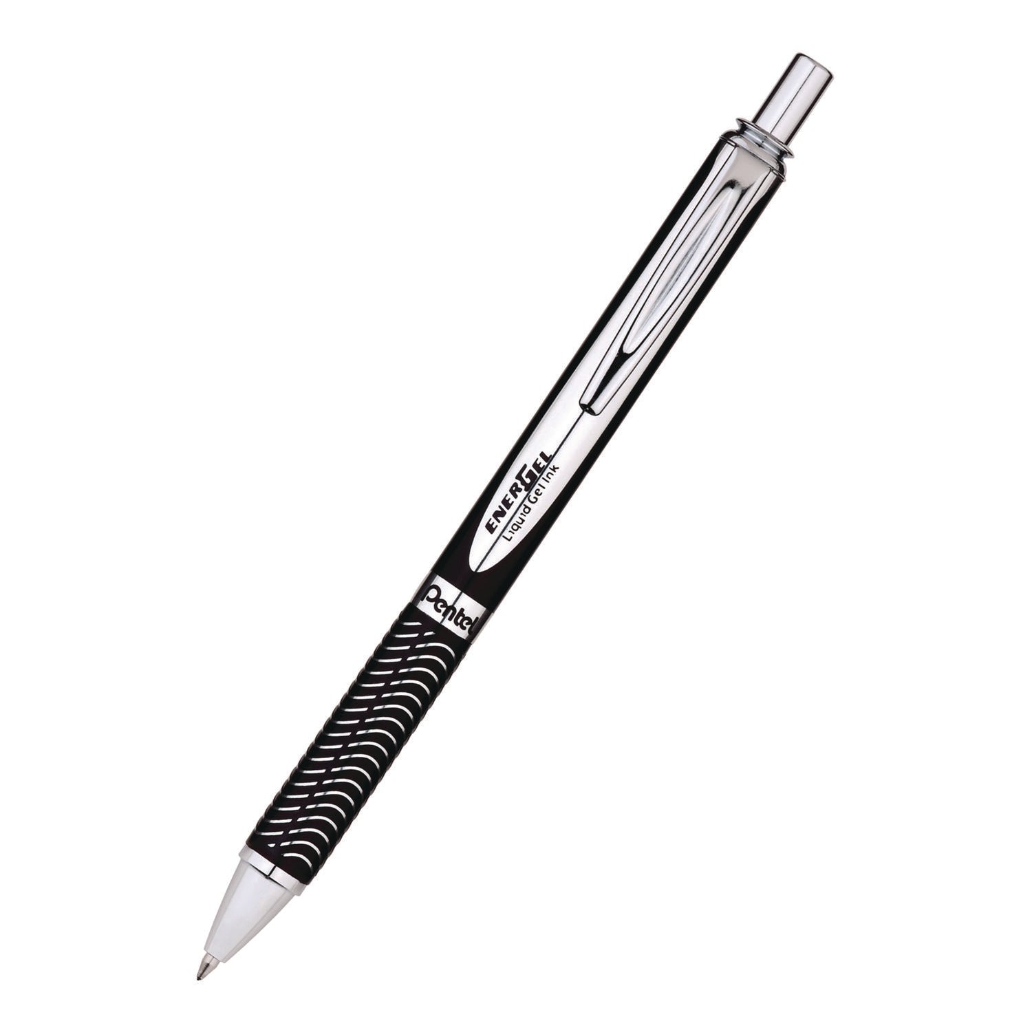 Pentel EnerGel Alloy RT Gel Pen, Retractable, Medium 0.7 mm, Black Ink, Black/Aluminum Barrel (BL407ABPA)