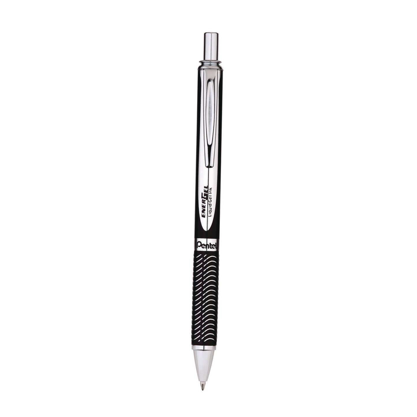 Pentel EnerGel Alloy RT Gel Pen, Retractable, Medium 0.7 mm, Black Ink, Black/Aluminum Barrel (BL407ABPA)