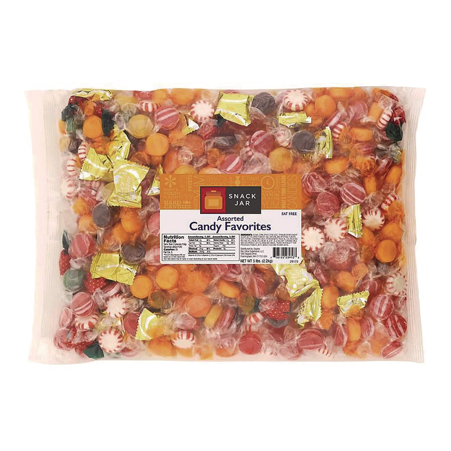 Snack Jar Assorted Hard Candy Favorites, 375 Individually Wrapped Pieces, 5 lb Bag (1680097)