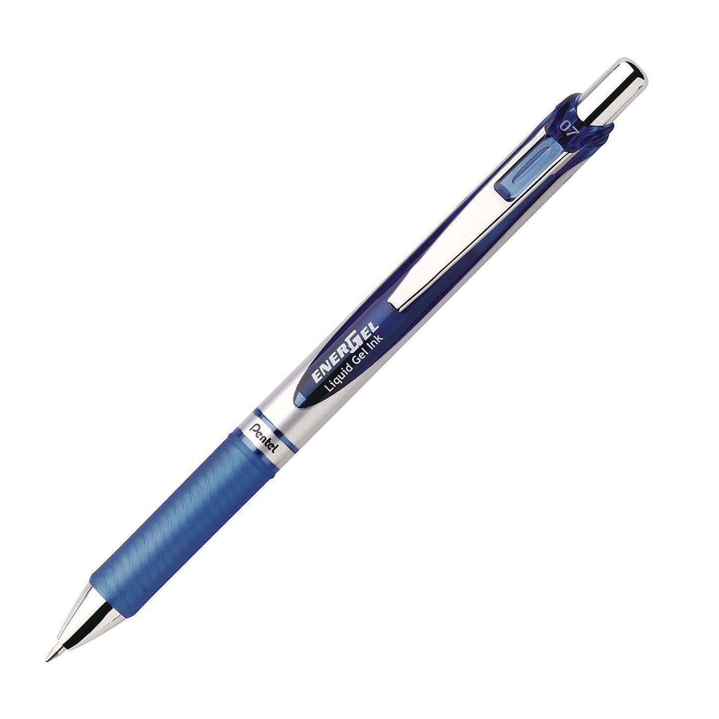 Pentel EnerGel RTX Gel Pen, Retractable, Medium 0.7 mm, Blue Ink, Blue/Silver Barrel, 3/Pack (BL77BP3C)