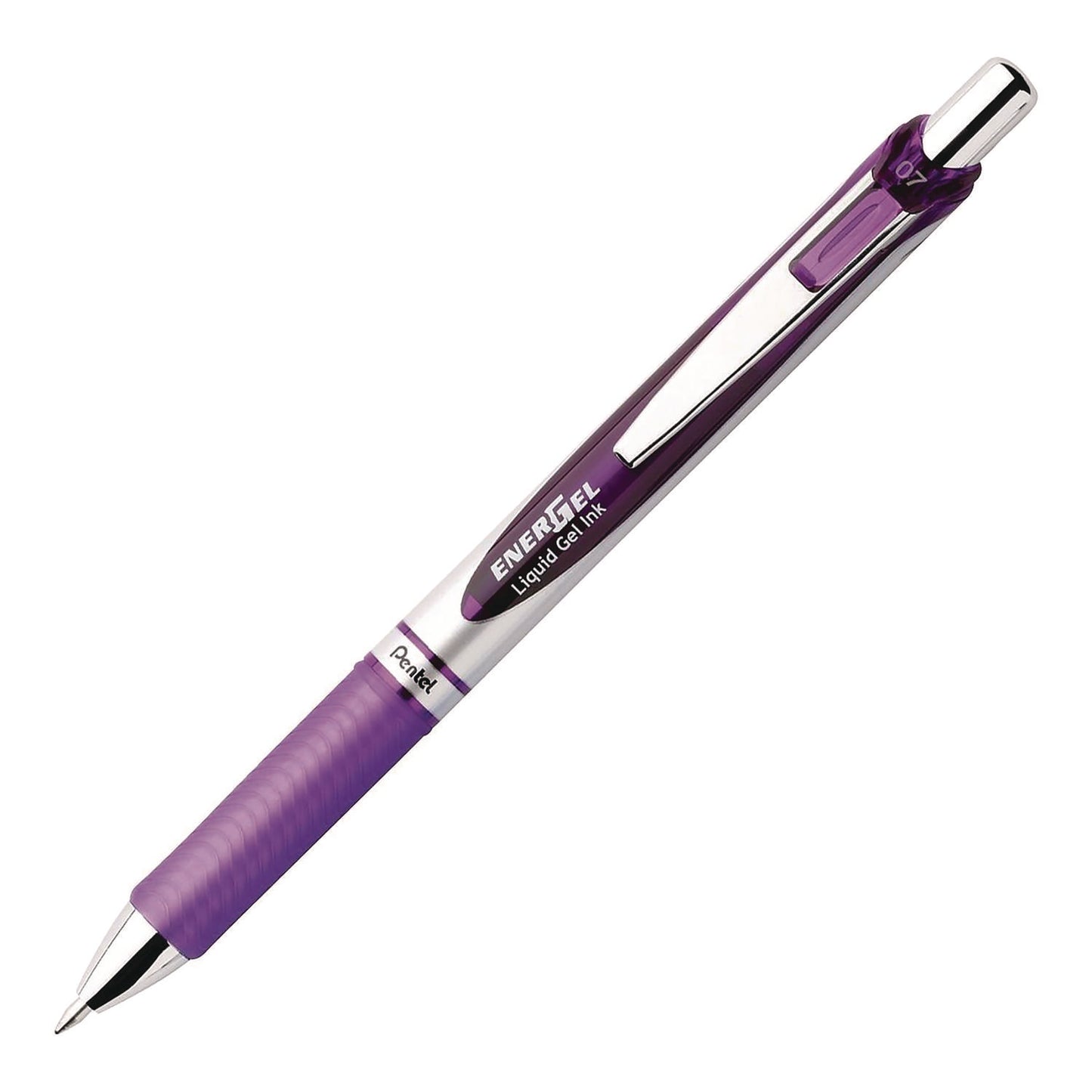 Pentel EnerGel RTX Deluxe Gel Pen, Retractable, Medium 0.7 mm, Purple Ink, Purple/Silver Barrel, 3/Pack (BL77BP3V)