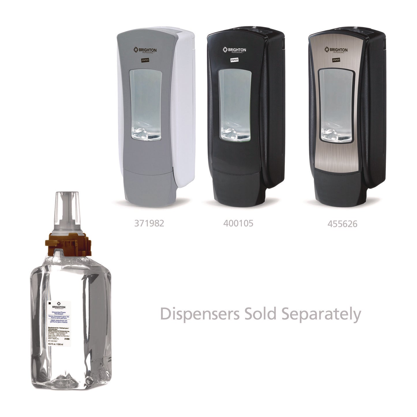 Brighton Professional ADX Foaming Hand Soap Refills, 1,250 mL, Unscented, 3/Carton (370134)