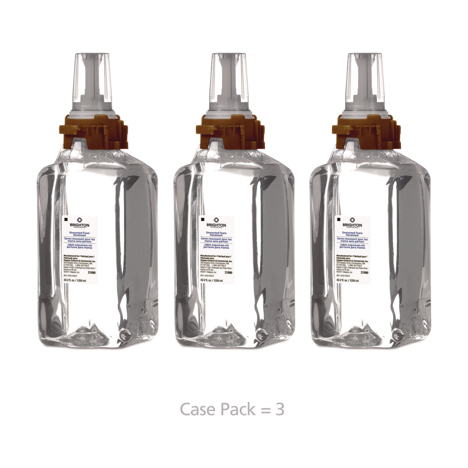 Brighton Professional ADX Foaming Hand Soap Refills, 1,250 mL, Unscented, 3/Carton (370134)