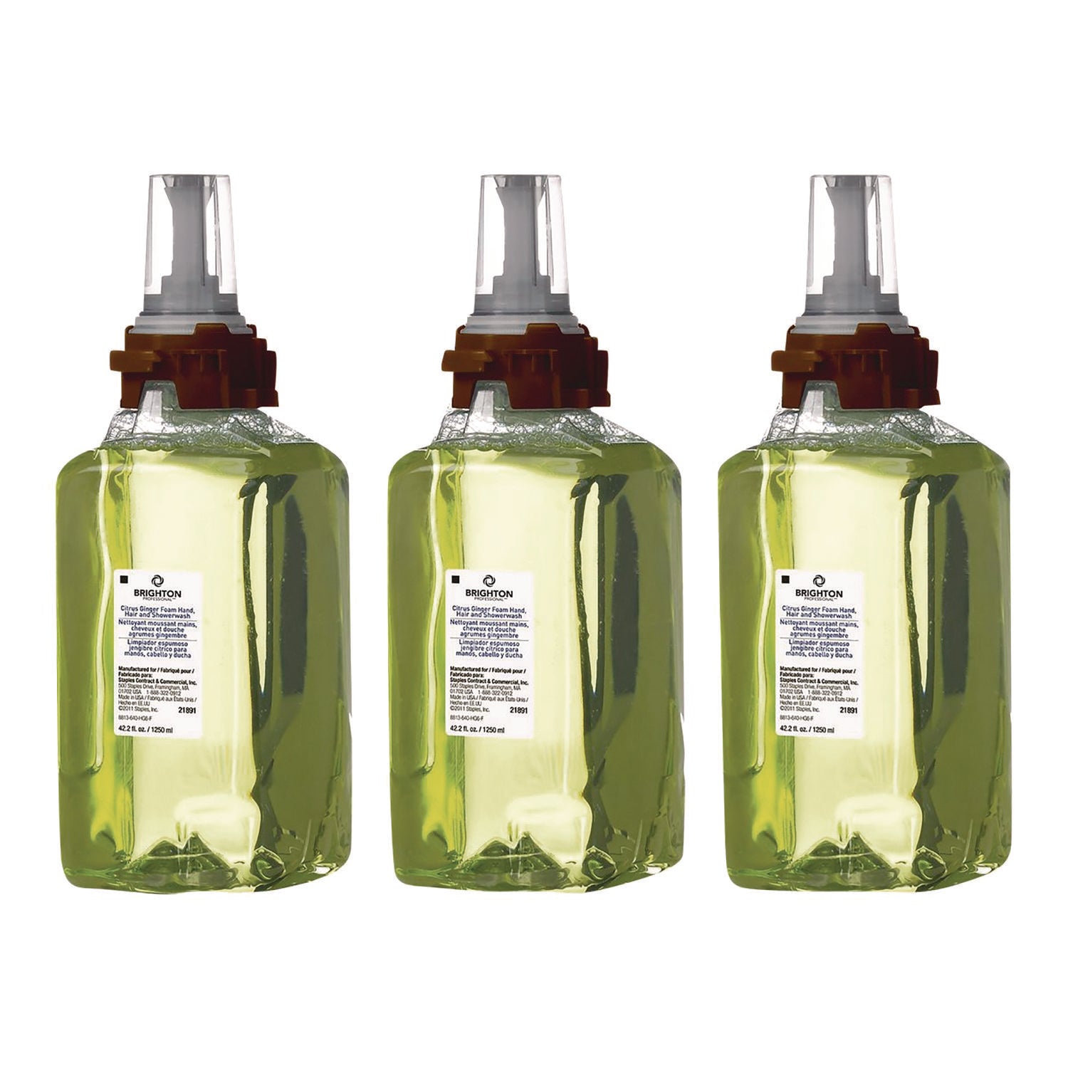 Brighton Professional ADX Foaming Hand Soap Refills, Hand/Hair/Shower Wash, Citrus Ginger Scent, 1,250 mL, 3/Carton (370143)