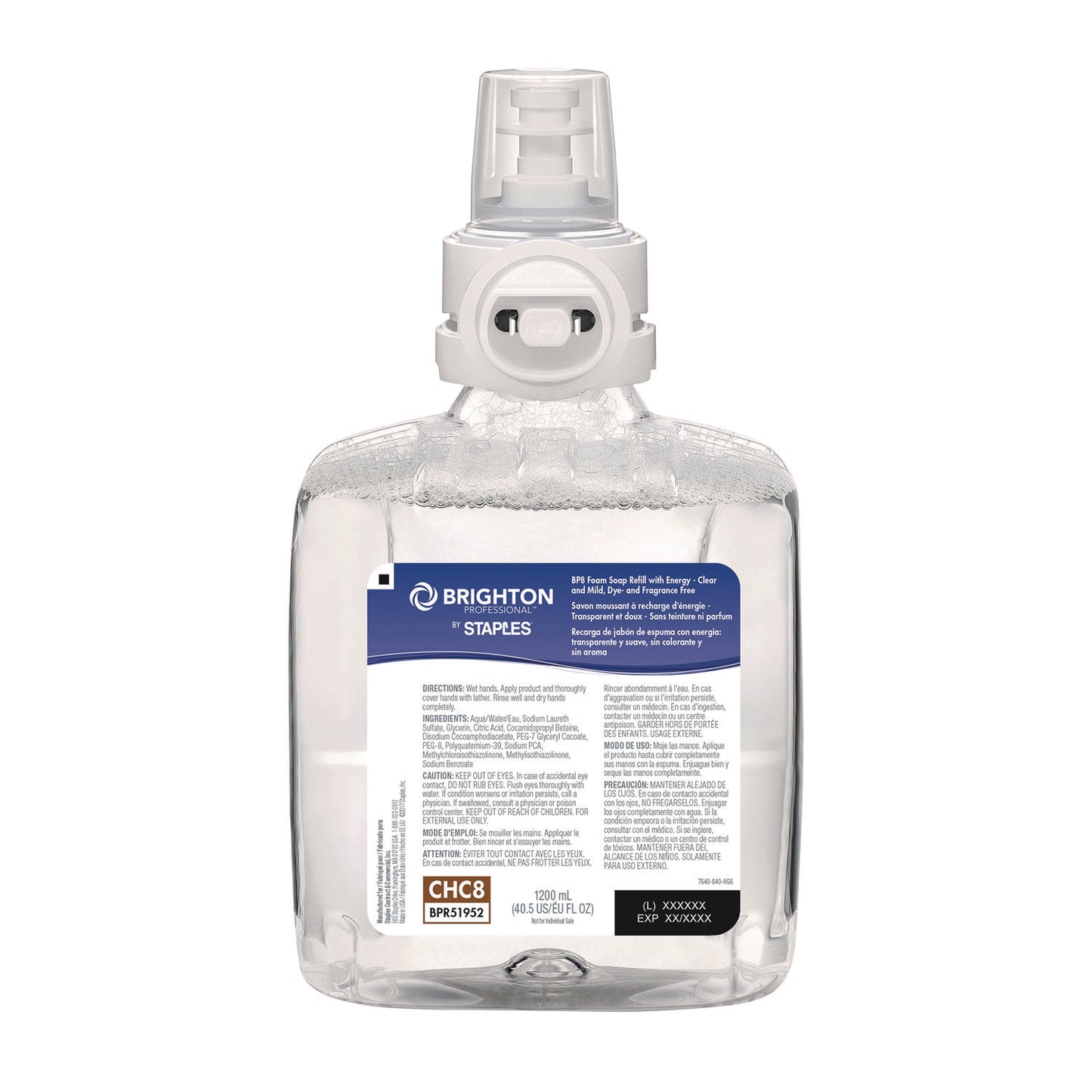 Brighton Professional BP8 Hand Soap Refills, Dye Free/Fragrance Free, 1,200 mL, 2/Carton (2797986)