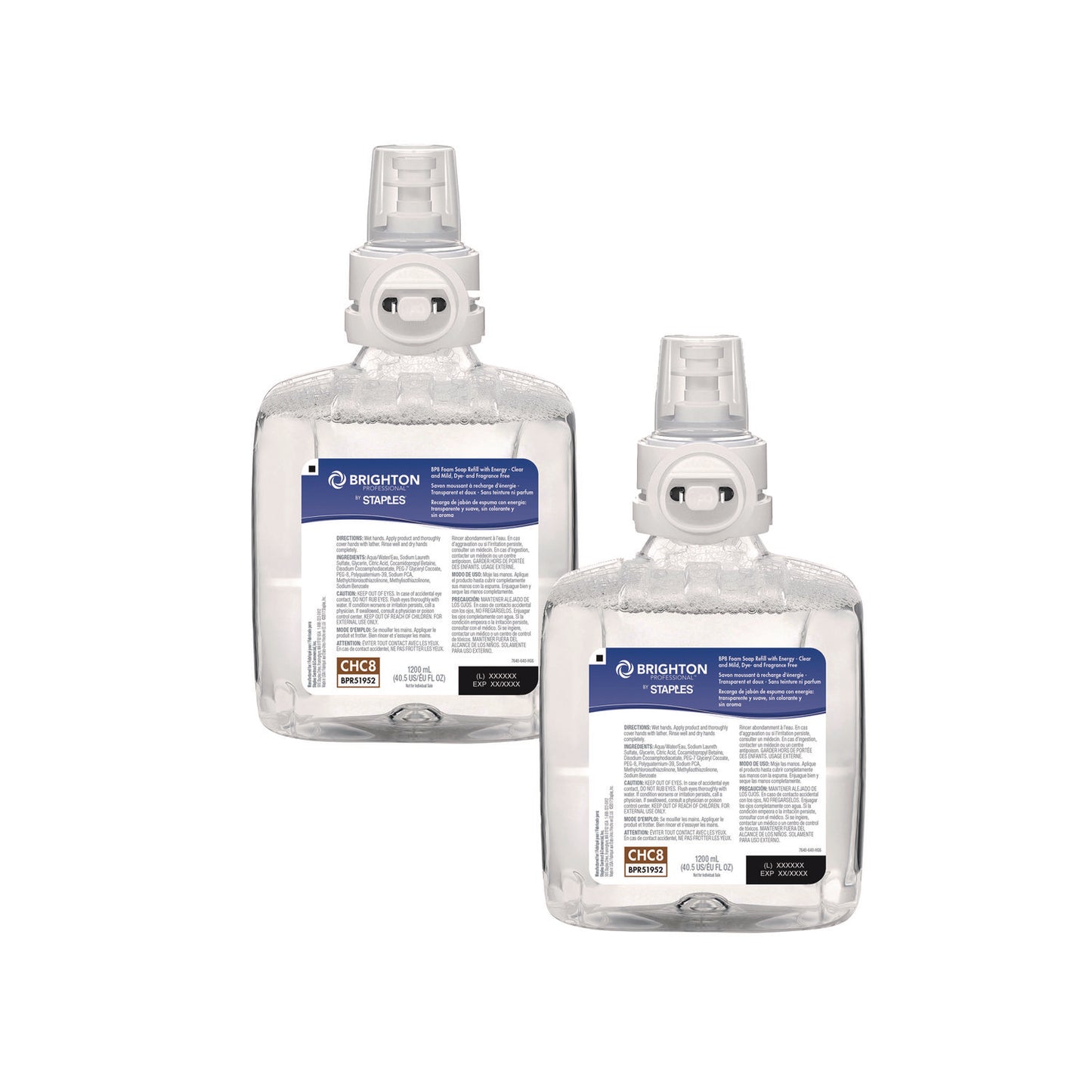 Brighton Professional BP8 Hand Soap Refills, Dye Free/Fragrance Free, 1,200 mL, 2/Carton (2797986)