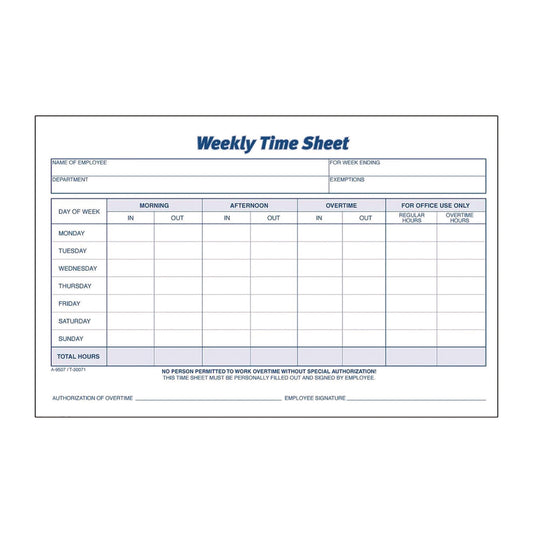 Adams Time Sheets, One Part (No Copies), 8.5 x 5.5, 100 Forms/Pad, 2 Pads/Pack (9507ABF)