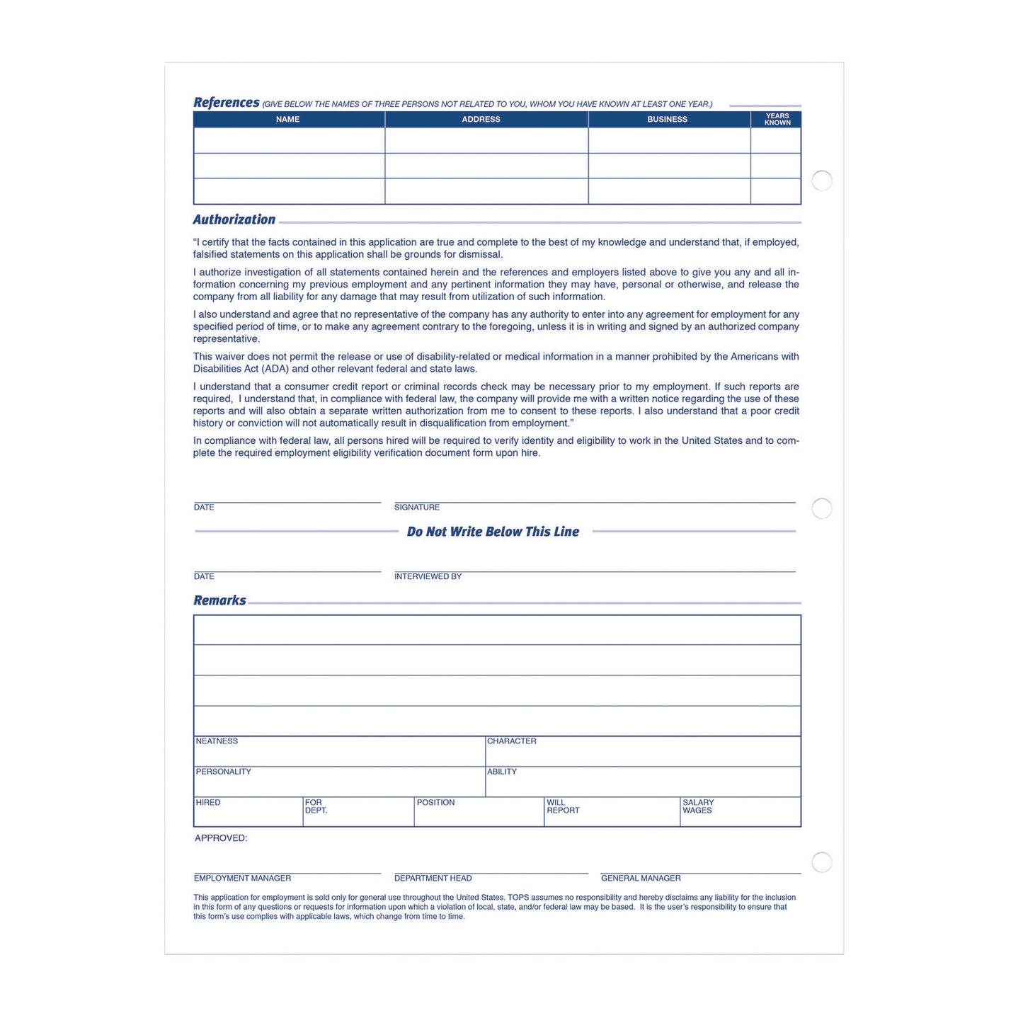 Adams Employment Applications, One-Part (No Copies), 11 x 8.38, 50 Forms/Pad, 2 Pads/Pack (9661)