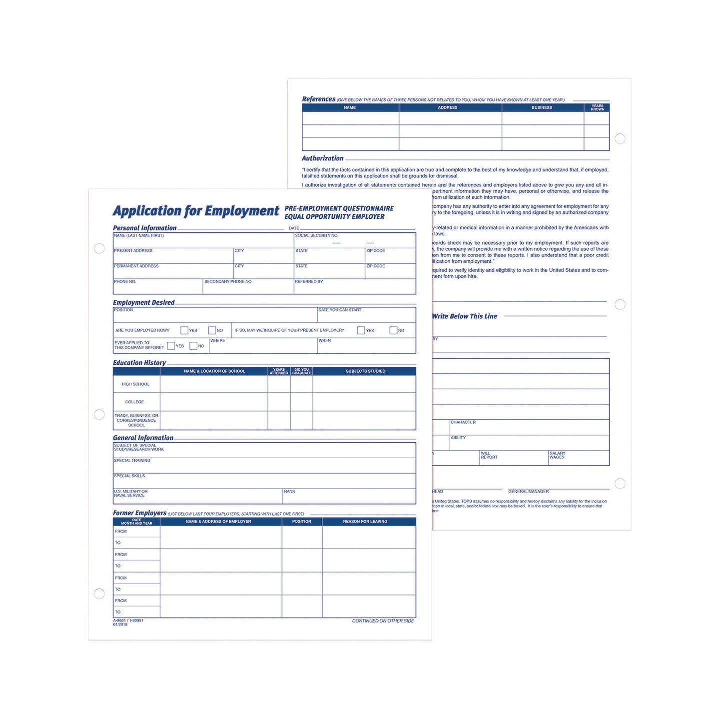 Adams Employment Applications, One-Part (No Copies), 11 x 8.38, 50 Forms/Pad, 2 Pads/Pack (9661)