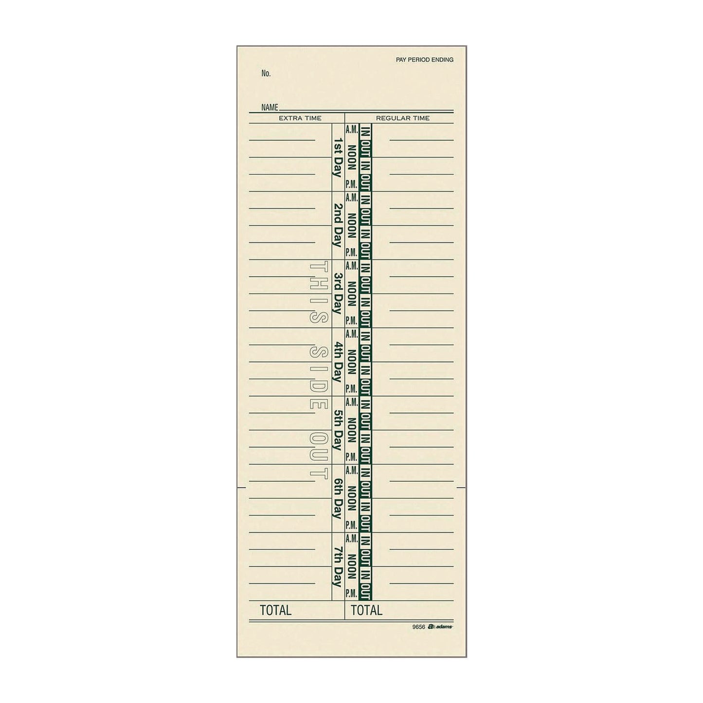 Adams Time Cards for Acroprint, Amano and Lathem Time Clocks, One-Sided, 3.38" x 9", 200/Pack (9656200)