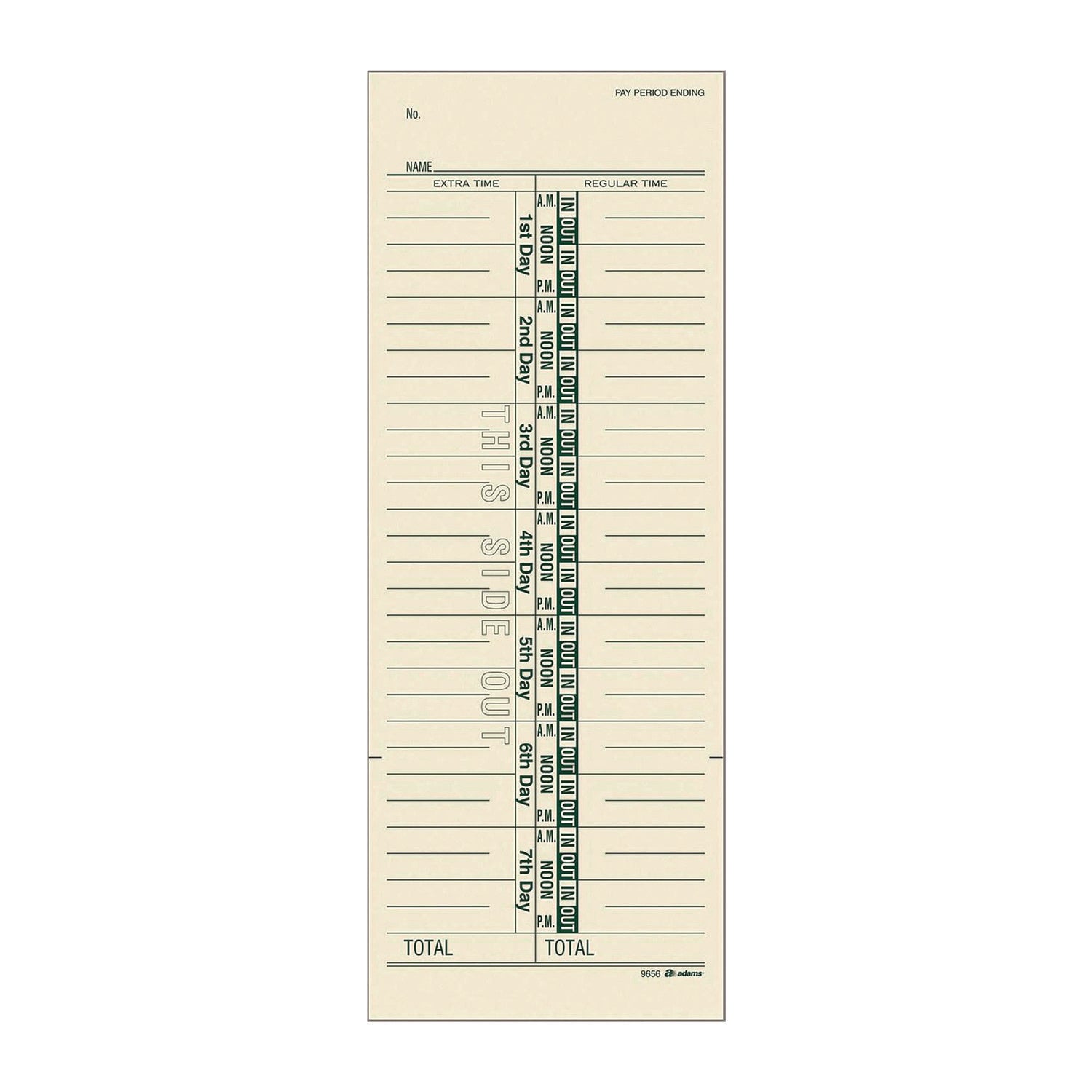 Adams Time Cards for Acroprint, Amano and Lathem Time Clocks, One-Sided, 3.38" x 9", 200/Pack (9656200)