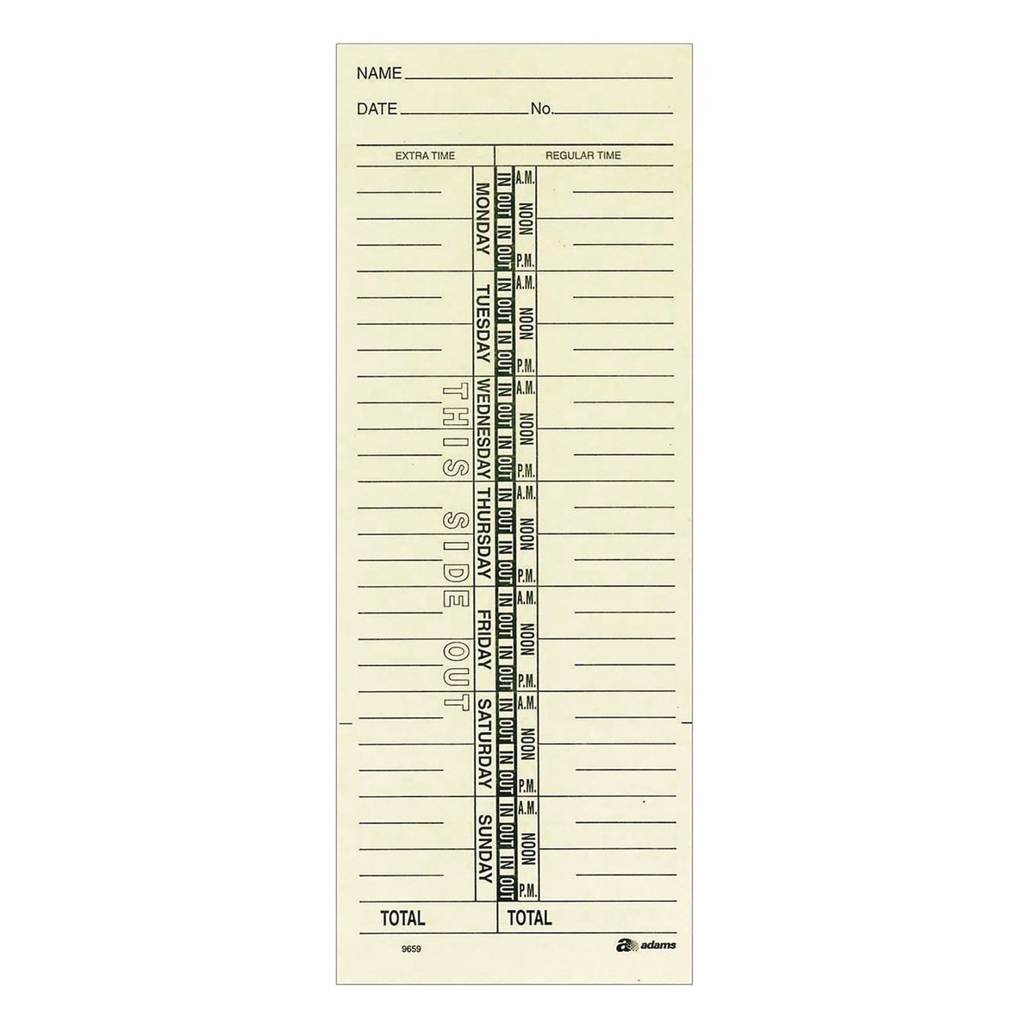 Adams Time Cards for Acroprint, Amano and Lathem Time Clocks, One Side, 3.38" x 9", 200/Pack (9659200)