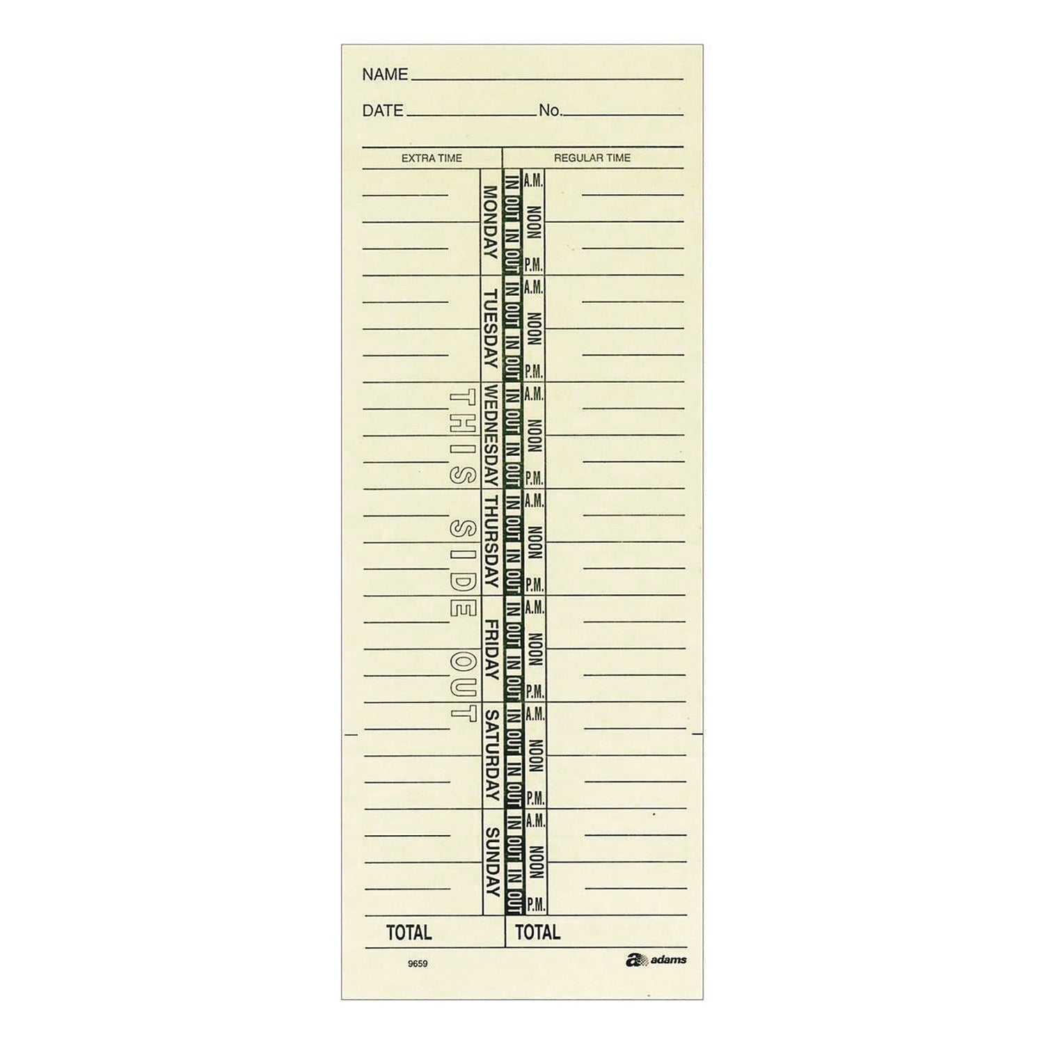 Adams Time Cards for Acroprint, Amano and Lathem Time Clocks, One Side, 3.38" x 9", 200/Pack (9659200)