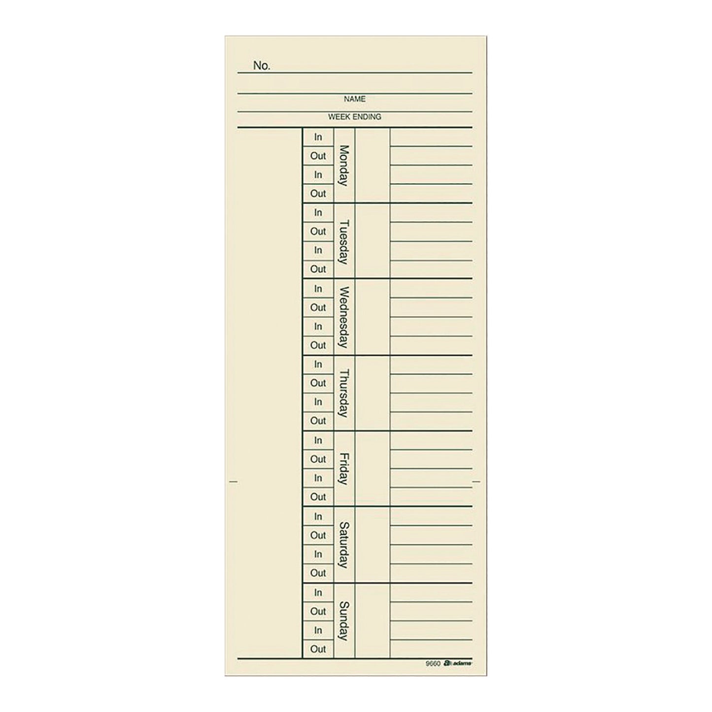 Adams Time Cards for Acroprint, Amano and Lathem Time Clocks, Two Sides, 3.4" x 8.25", 200/Pack (9660200)