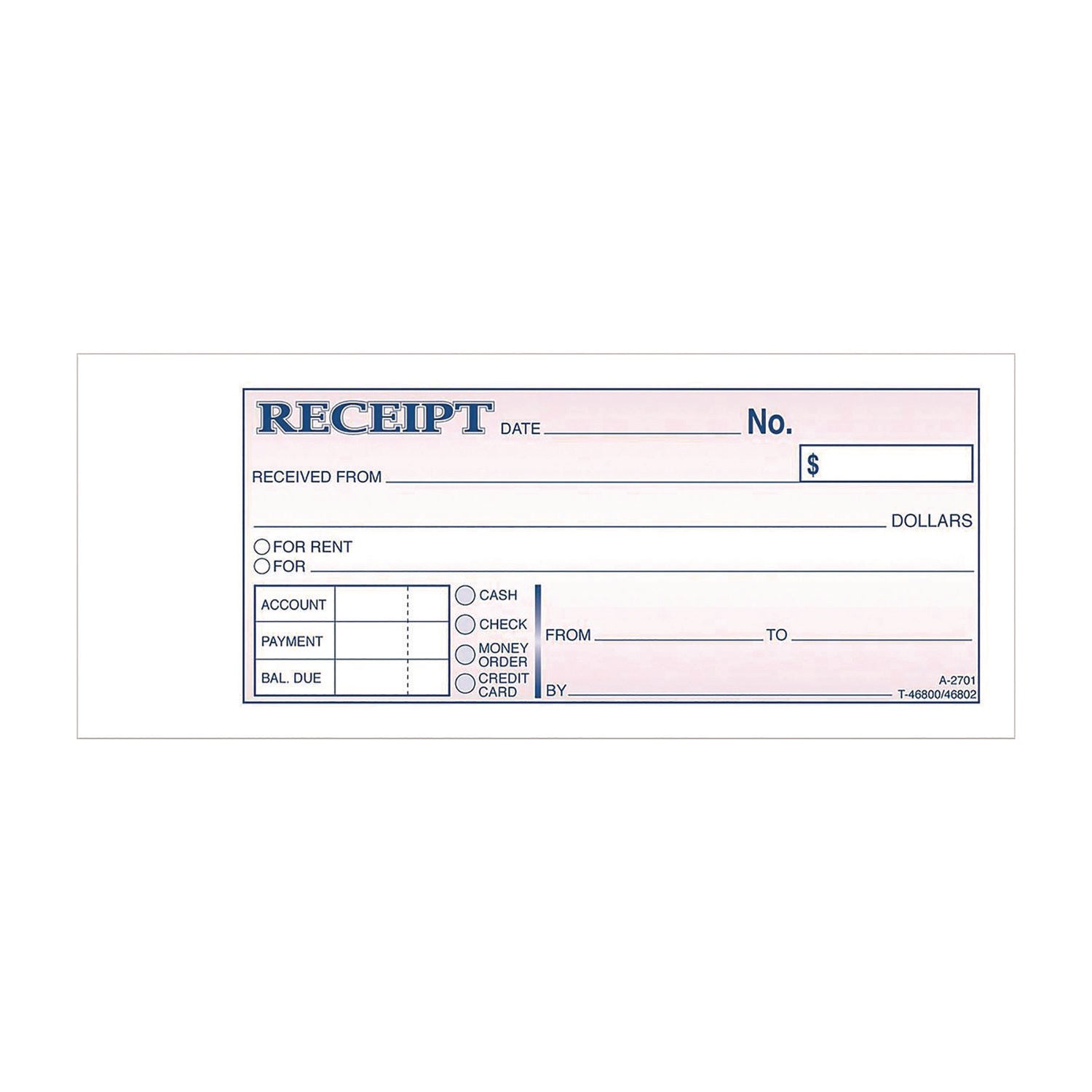 Adams Money/Rent Receipt Book, Two-Part Carbonless, 6.69 x 2.75, 50 Receipts/Book, 5 Books/Pack (DC2701)