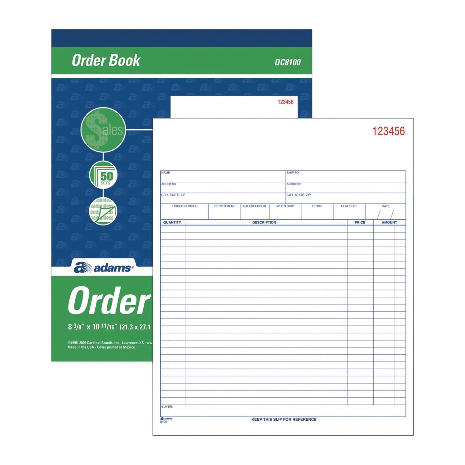 Adams Multipart Sales Order Pad, Two-Part Carbonless, 8.38 x 10.19, 50 Forms Total (DC8100)