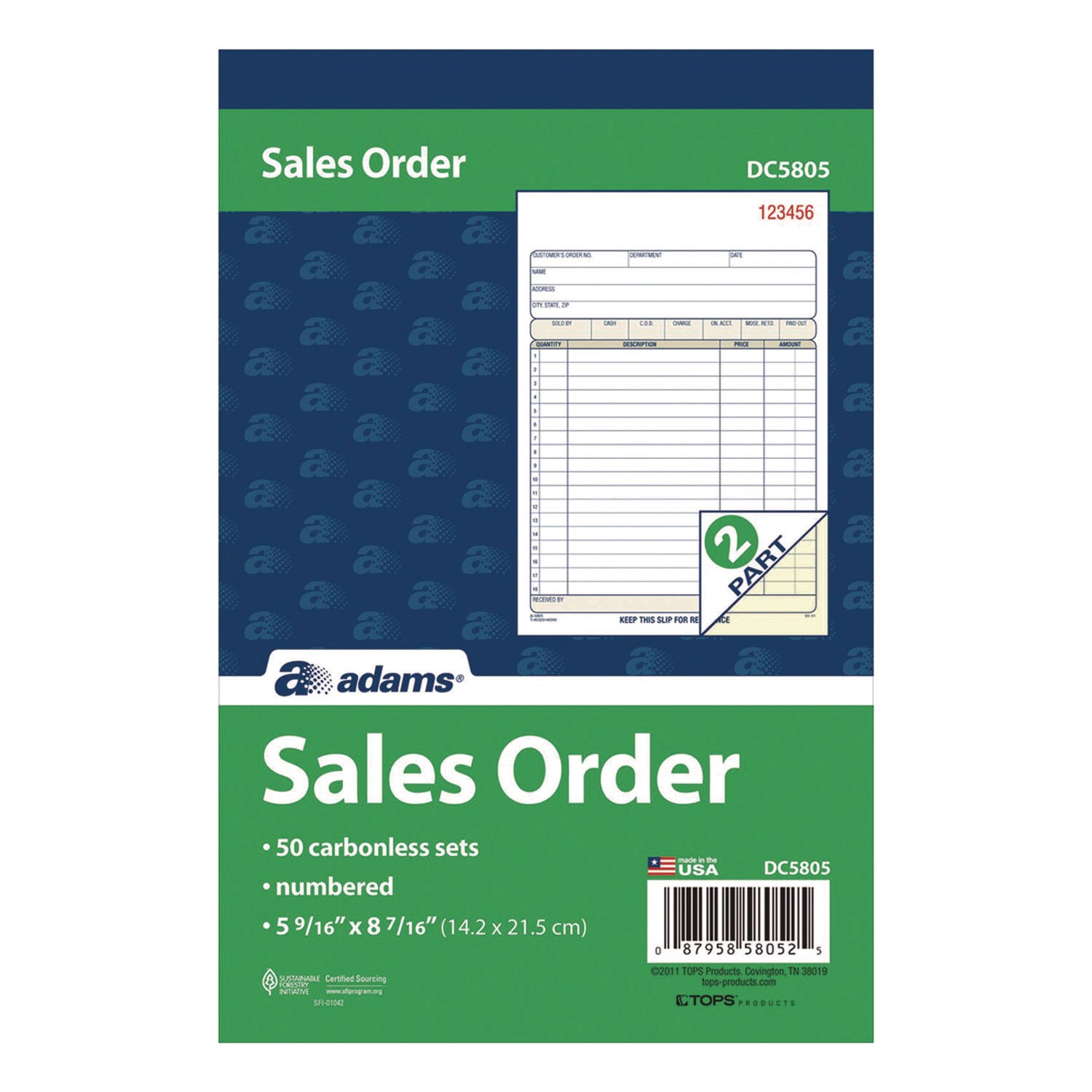 Adams Multipart Sales Order Pad, Two-Part Carbonless, 5.56 x 7.94, 50 Forms/Pad, 10 Pads/Box (DC580510)