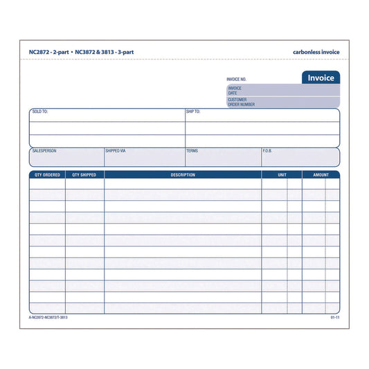 Adams Multipart General-Purpose Invoice Forms, Two-Part Carbonless, 8.5 x 6.94, 50 Forms Total (NC287250)