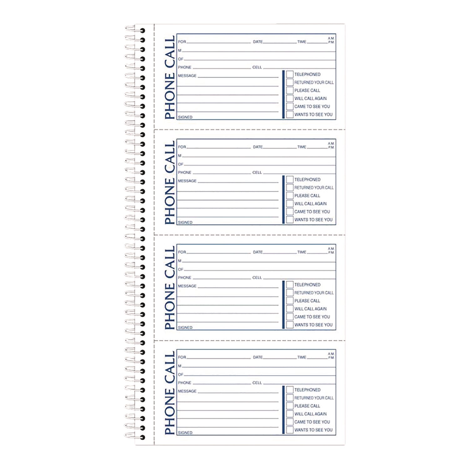 Adams Wirebound Telephone Message Book, Two-Part Carbonless, 4.75 x 2.75, 4 Forms/Sheet, 400 Forms Total (SC1154R)