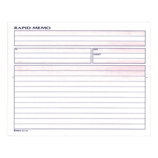 Adams Rapid Memo Pad, Two-Part Carbonless, 8.5 x 7.75, 50 Forms Total (SC1158)