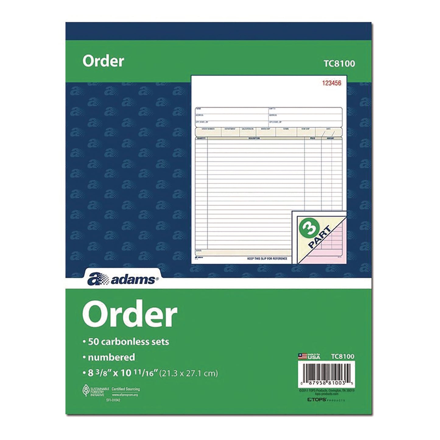 Adams Multipart Sales Order Pad, Three-Part Carbonless, 8.34 x 10.19, 50 Forms Total (TC8100)