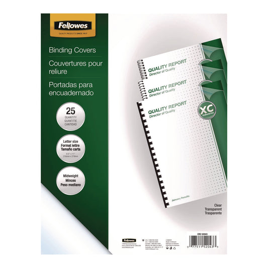 Fellowes Crystals Transparent Presentation Covers for Binding Systems, Unpunched, Clear, with Square Corners, 11 x 8.5, 25/Pack (52043)