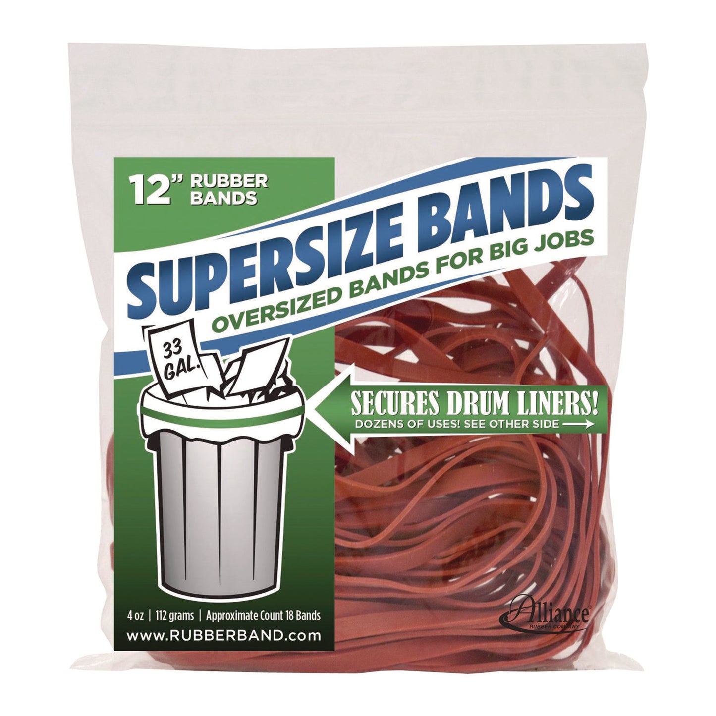 Alliance SuperSize Bands, 0.25" x 12", Red, 18/Pack (1058054)