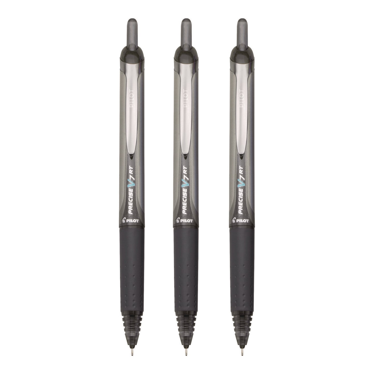 Pilot Precise V7RT Roller Ball Pen, Retractable, Fine 0.7 mm, Black Ink and Barrel, 3/Pack (26058)