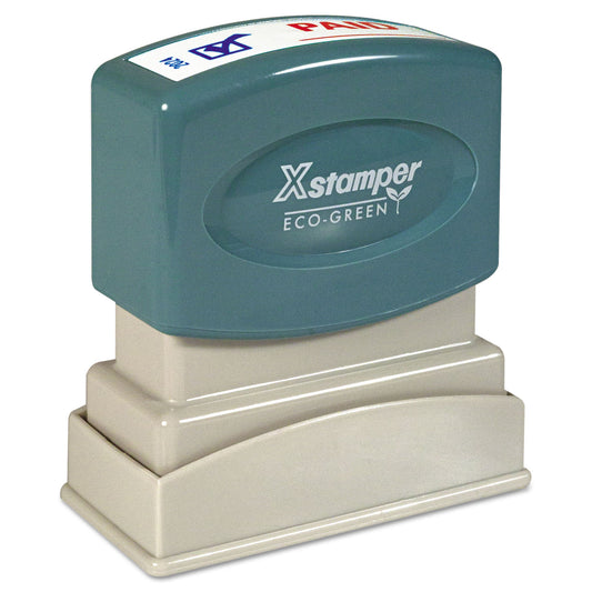 Xstamper Two-Color Title Stamp, PAID, Blue/Red (2024)