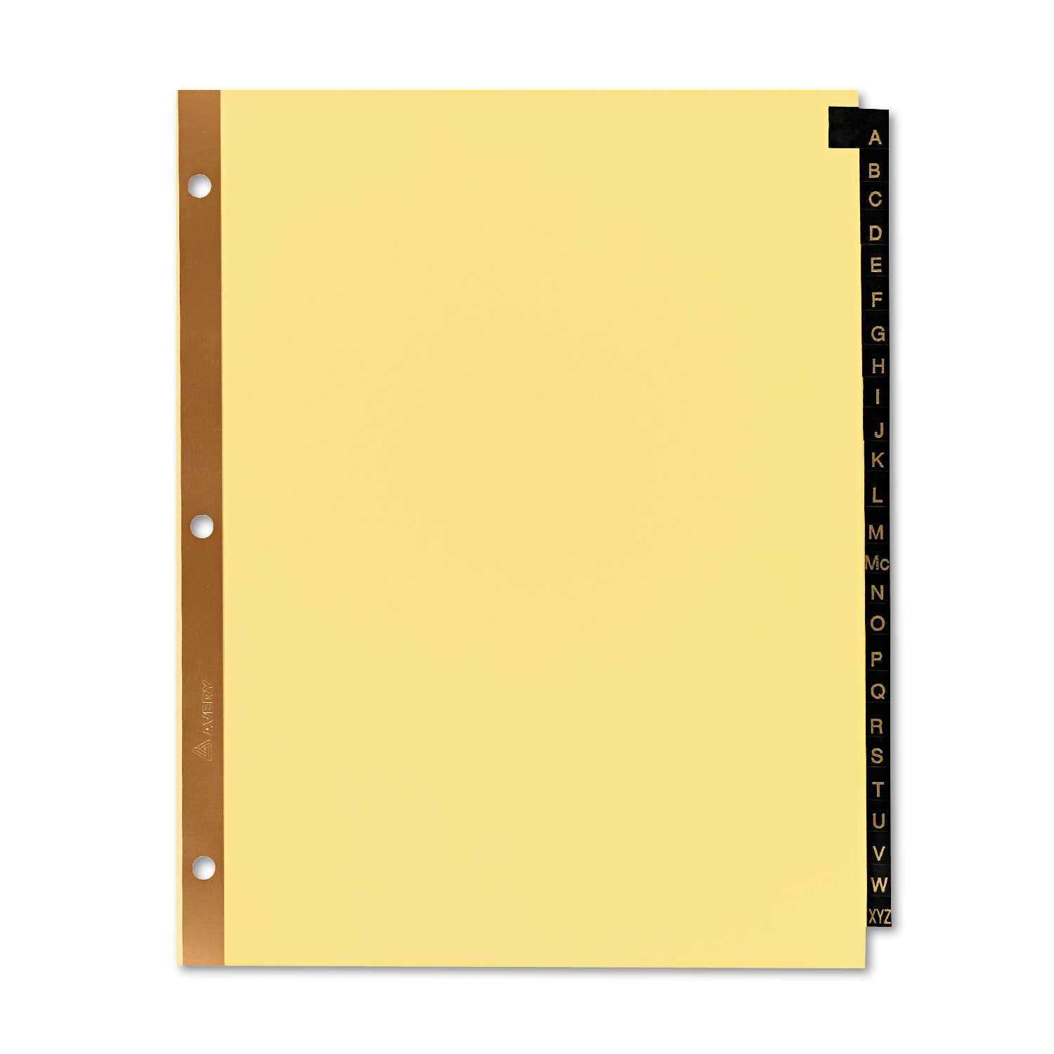 Avery Preprinted Black Leather Tab Dividers w/Gold Reinforced Edge, 25-Tab, A to Z, 11 x 8.5, Buff, 1 Set (11350)