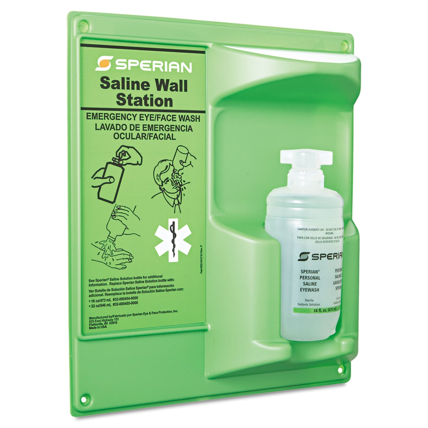 Honeywell Saline Eye Wash Wall Station, 16 oz Bottle, 1 Bottle/Station (320004600000)