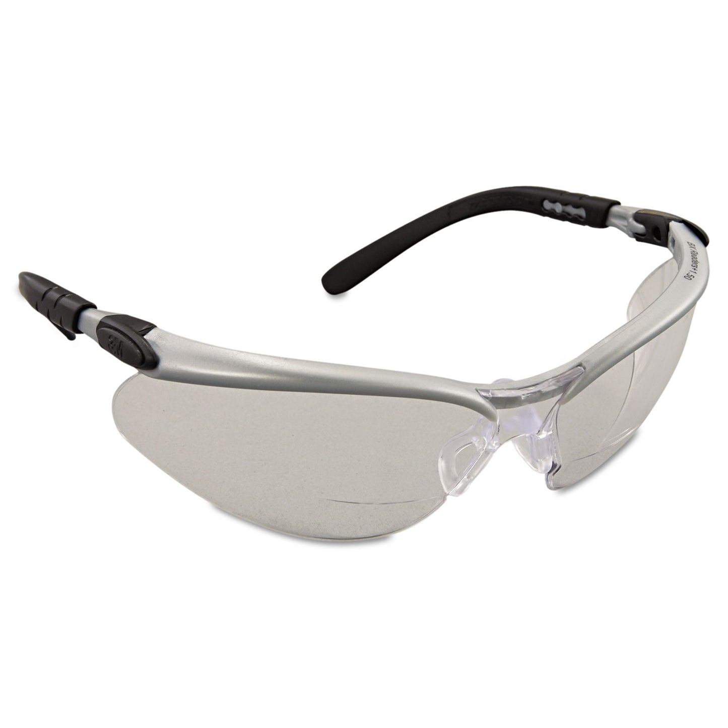 3M BX Molded-In Diopter Safety Glasses, 1.5+ Diopter Strength, Silver/Black Frame, Clear Lens, 20/Box (113740000020)