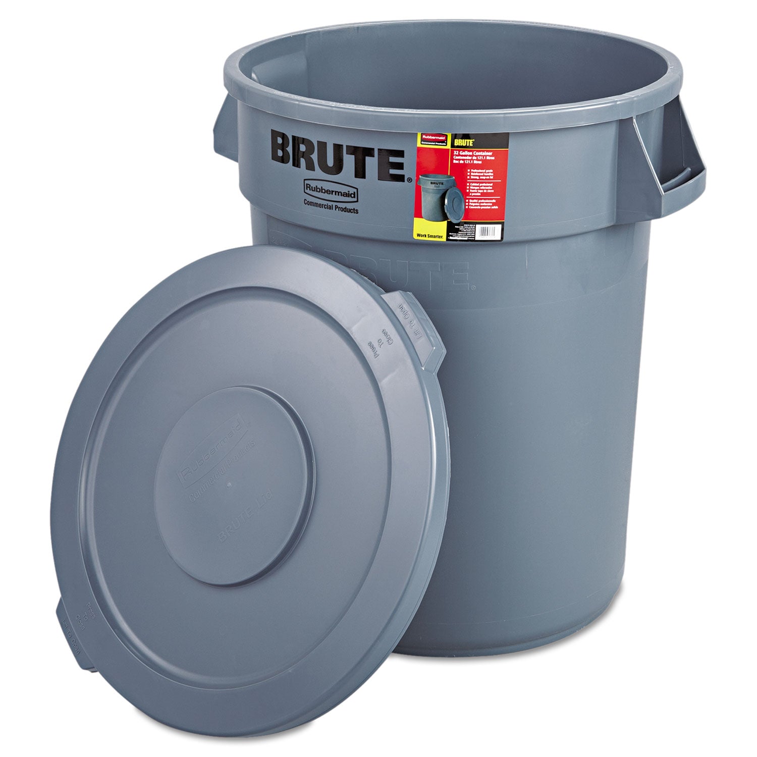 Rubbermaid Commercial Brute Container with Lid, 32 gal, Plastic, Gray (863292GRA)