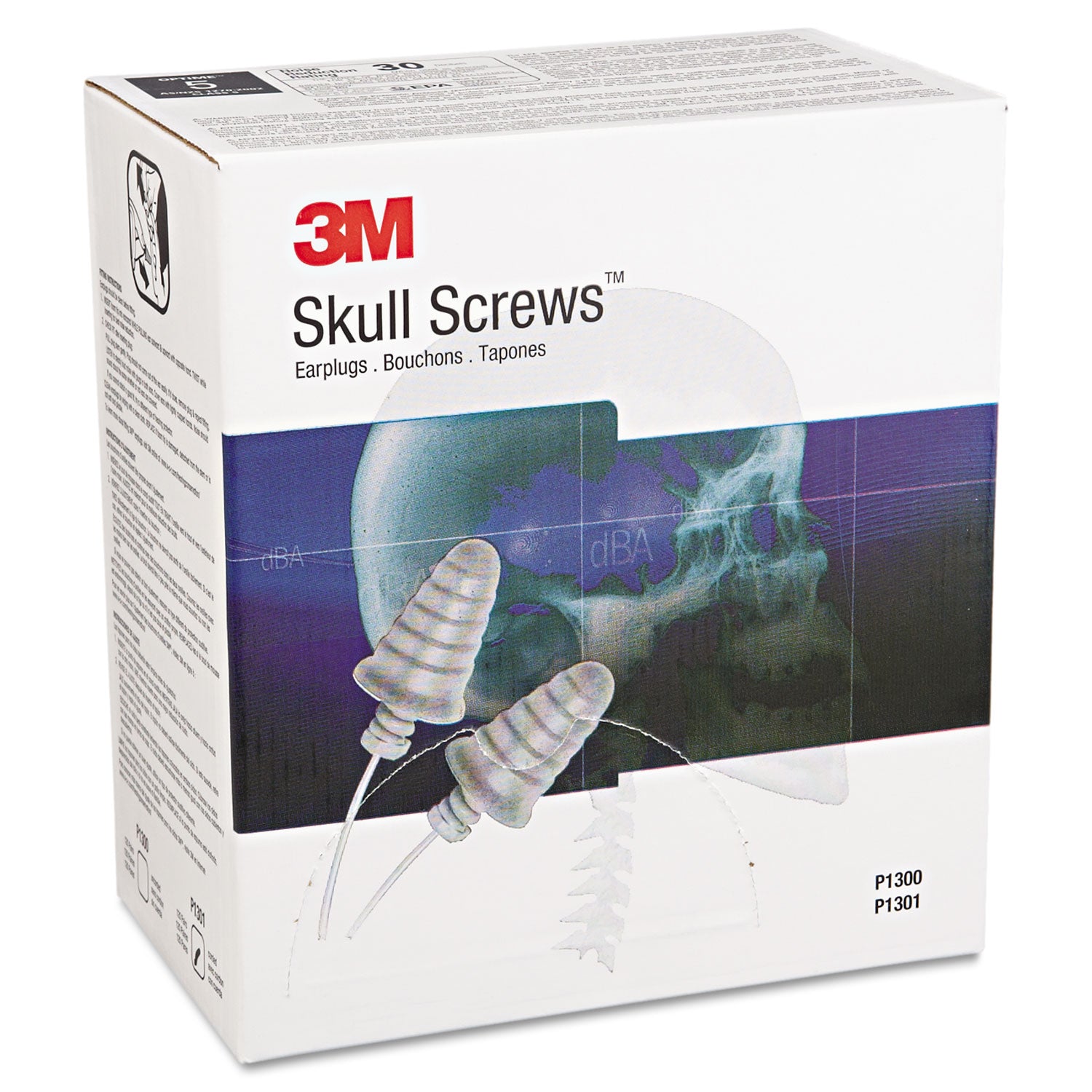 3M E-A-R Skull Screws Earplugs, Corded, 32 dB NRR, Gray, 120 Pairs (P1301)