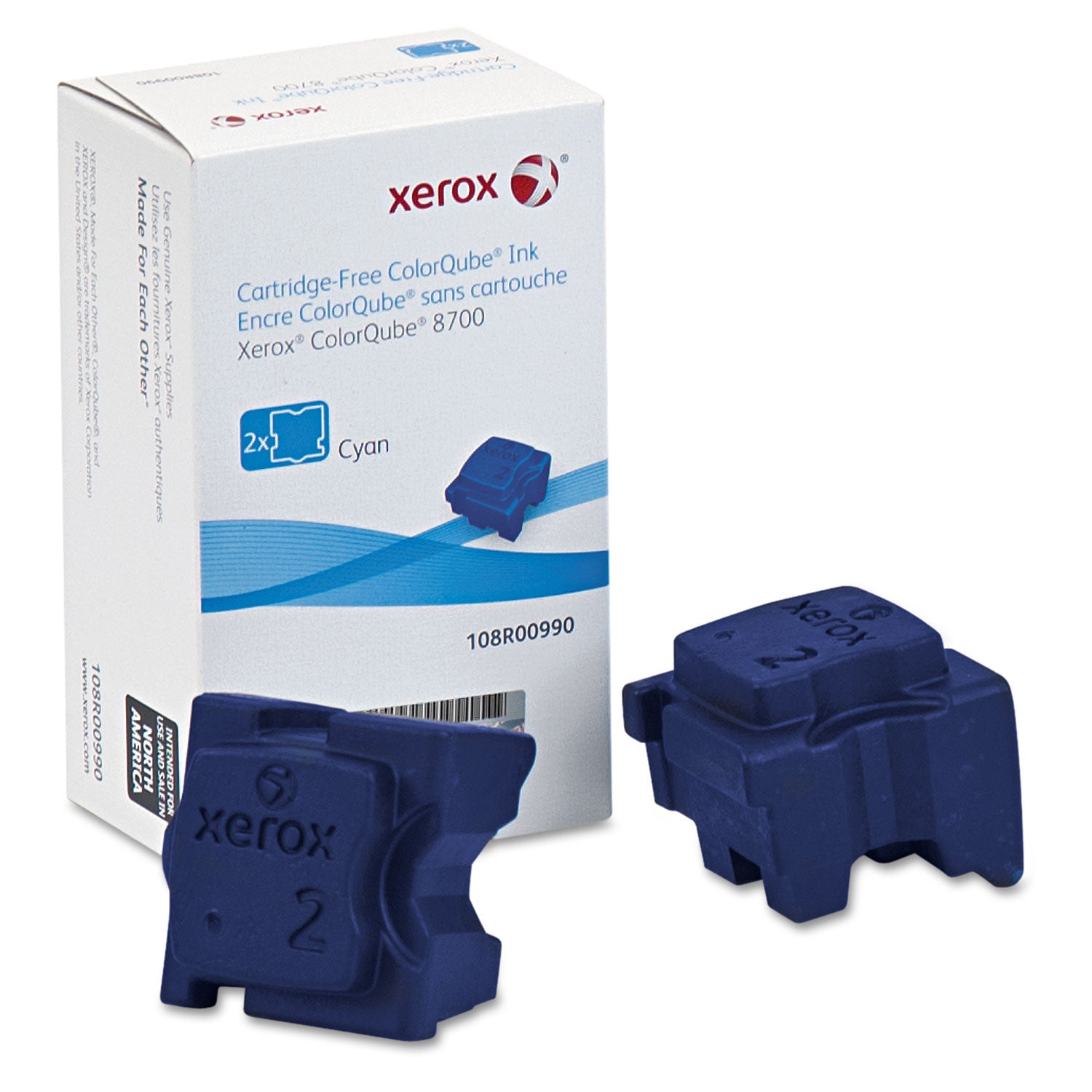 Xerox 108R00990 Solid Ink Stick, 4,200 Page-Yield, Cyan, 2/Box