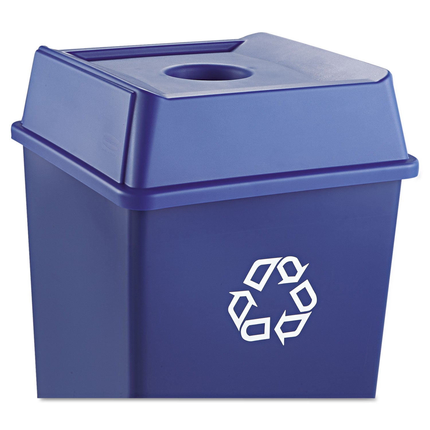 Rubbermaid Commercial Untouchable Bottle and Can Recycling Top, Round Opening,  20.13w x 20.13d x 6.25h, Blue (2791BLU)