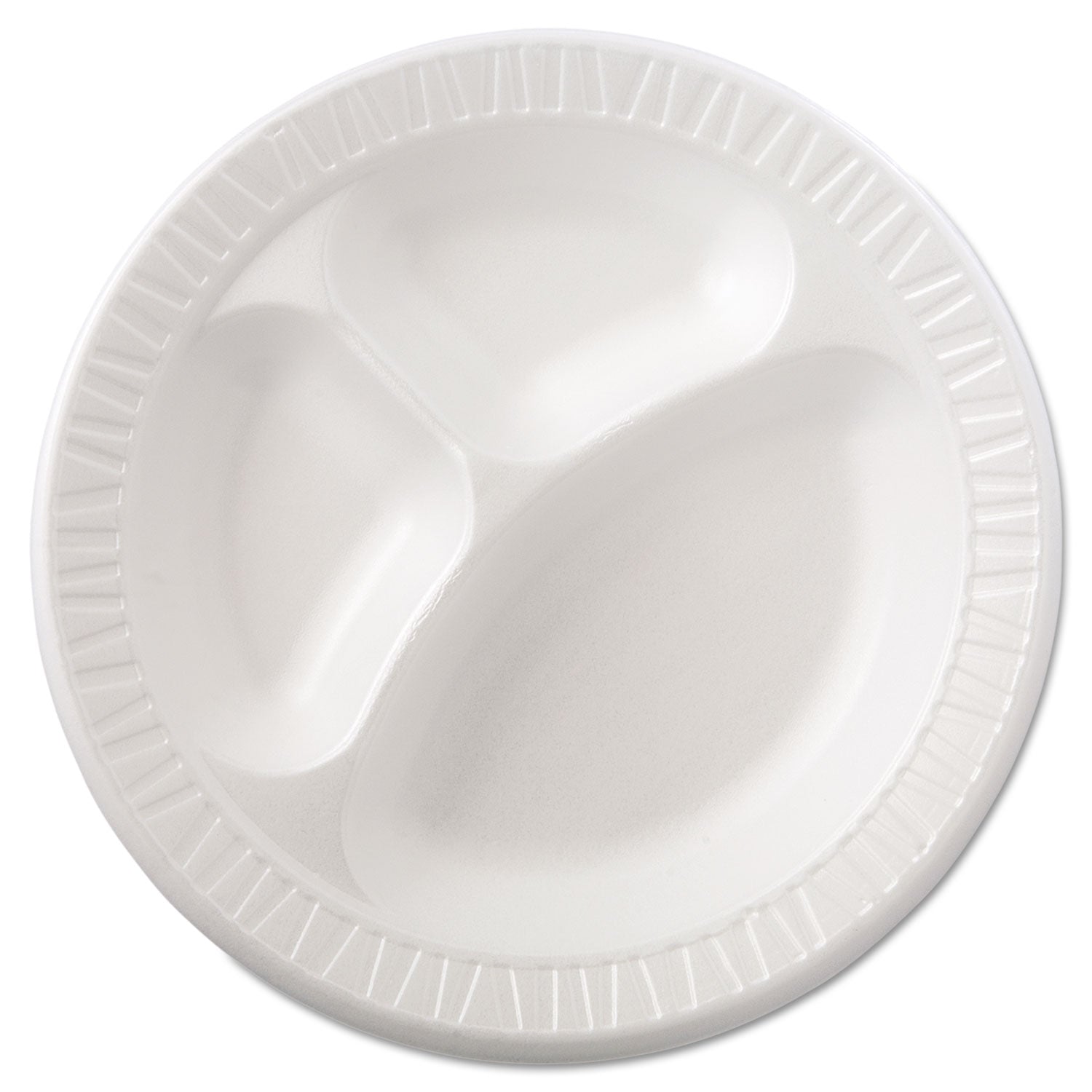 Dart Quiet Class Laminated Foam Dinnerware, 3-Compartment Plate, 10.25" dia, White, 125/Pack, 4 Packs/Carton (10CPWQR)