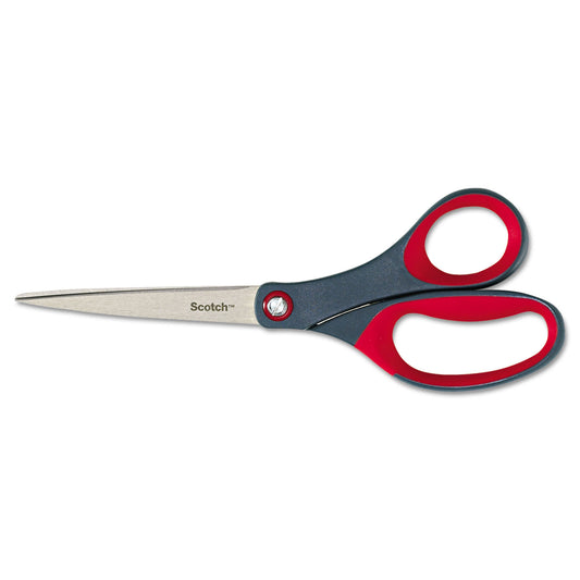 Scotch Precision Scissors, 8" Long, 3.13" Cut Length, Straight Gray/Red Handle (1448)