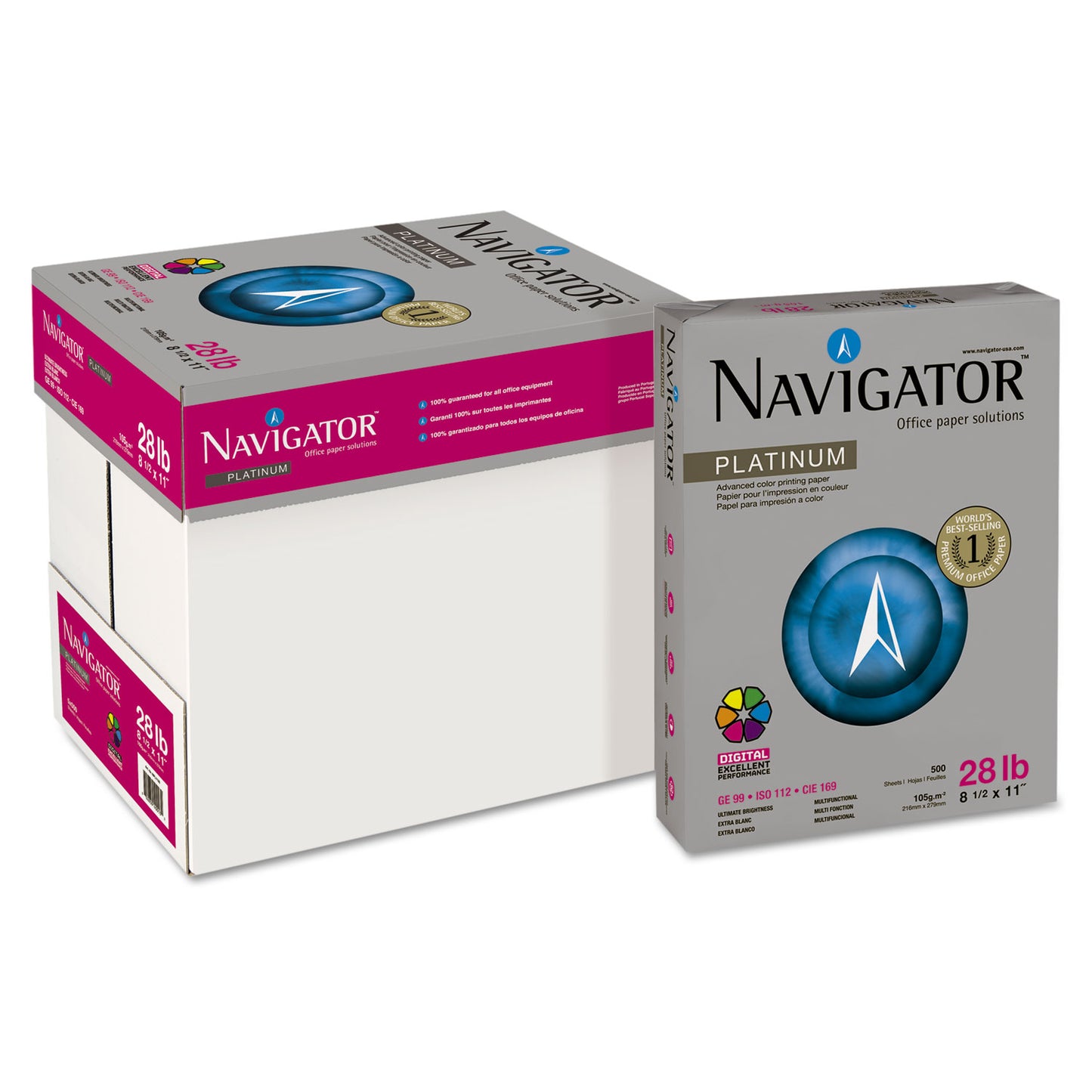 Navigator Platinum Paper, 99 Bright, 28 lb Bond Weight, 8.5 x 11, White, 500/Ream (NPL1128)