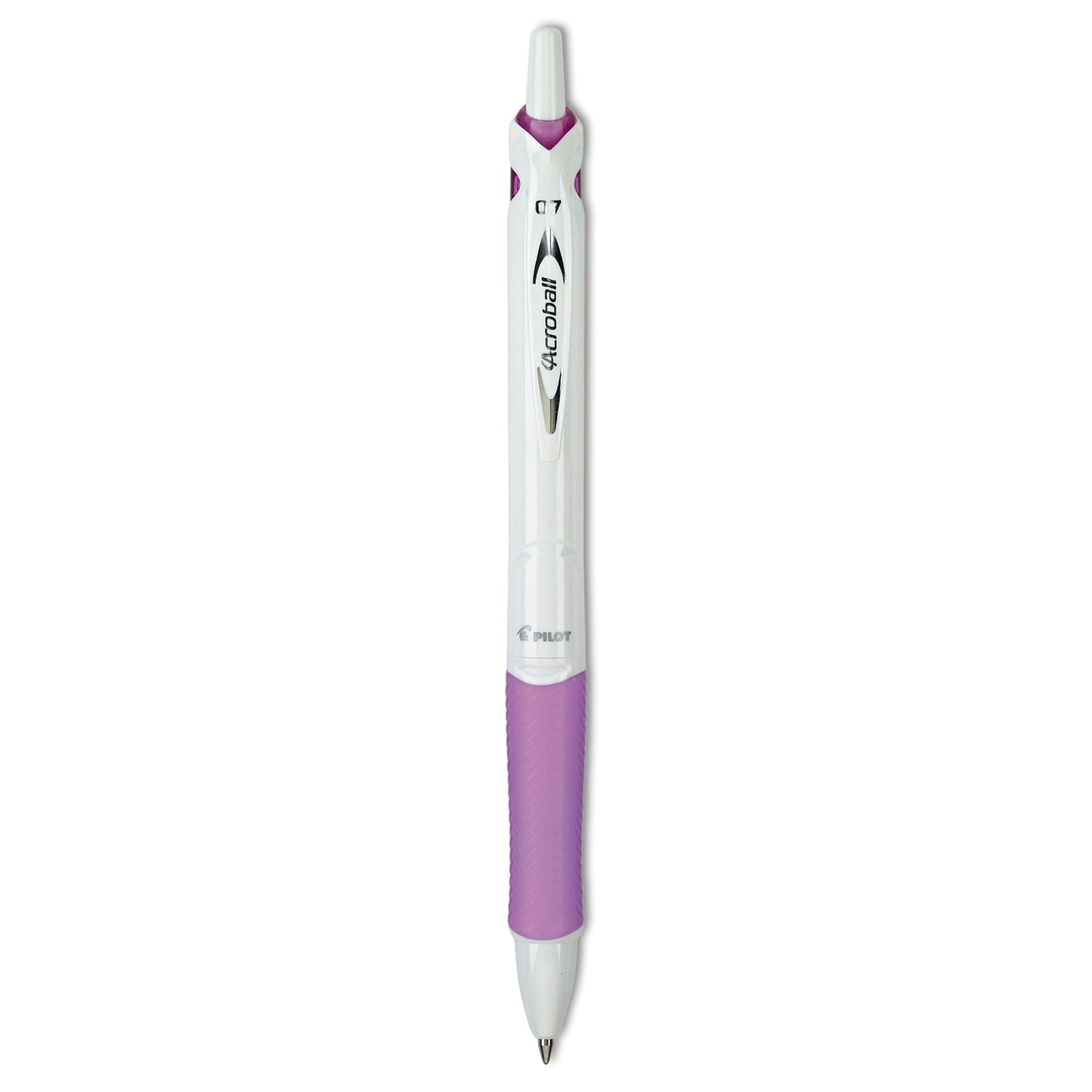 Pilot Acroball PureWhite Advanced Ink Hybrid Gel Pen, Retractable, Fine 0.7 mm, Black Ink, White/Purple Barrel (31854)