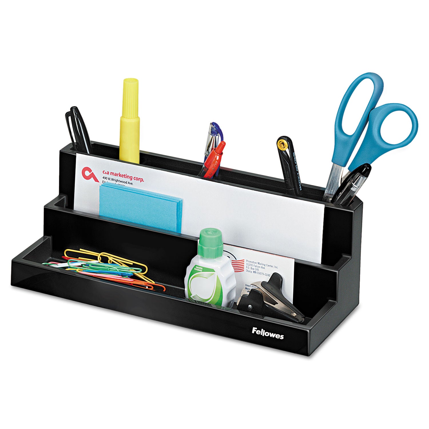 Fellowes Designer Suites Desktop Organizer, 7 Compartments, Plastic, 11.13 x 5 x 3.78, Black Pearl (8038901)