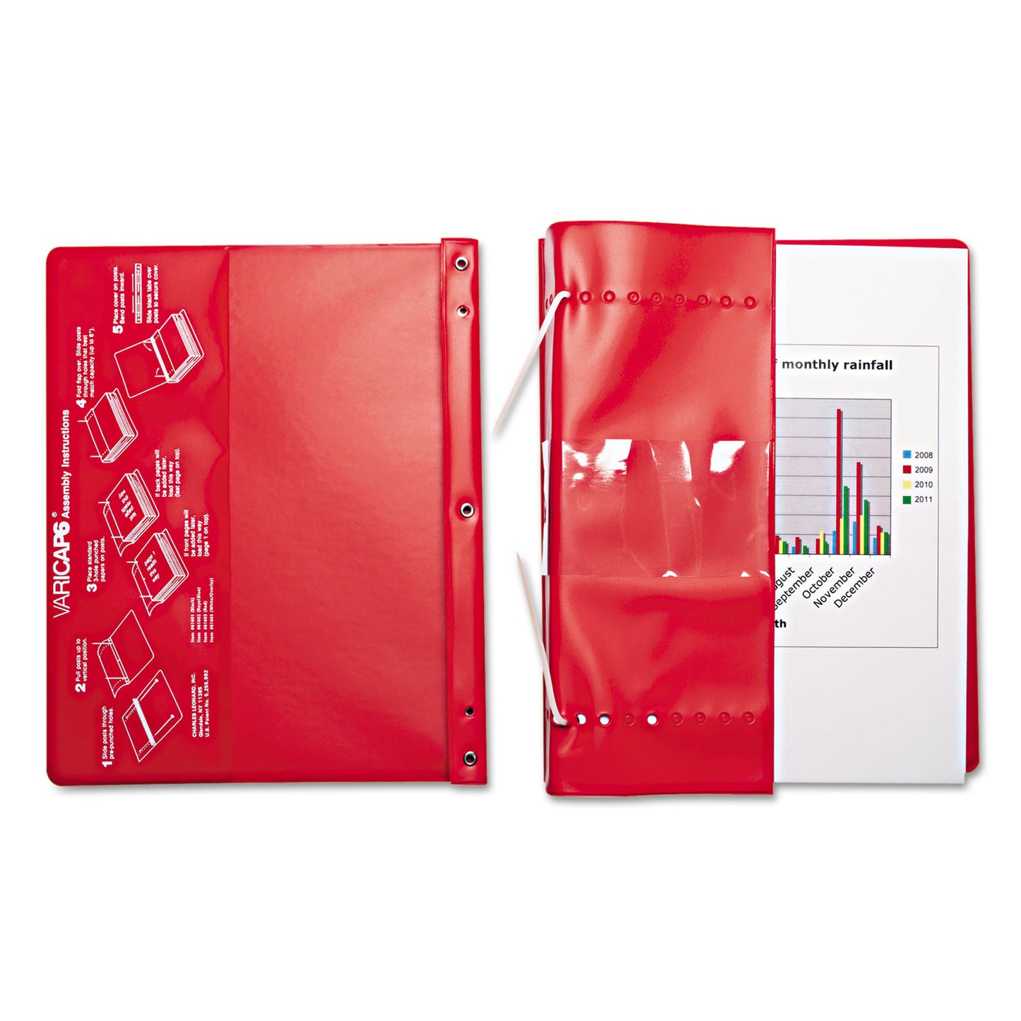 Charles Leonard VariCap Expandable Binder, 2 Posts, 6" Capacity, 11 x 8.5, Red (61603)