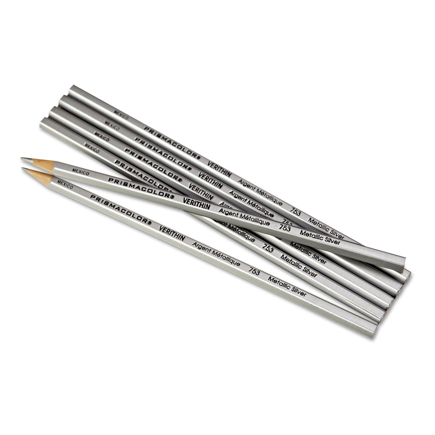 Prismacolor Verithin Smear-Proof Colored Pencils, 2 mm, Metallic Silver Lead, Metallic Silver Barrel, Dozen (02460)