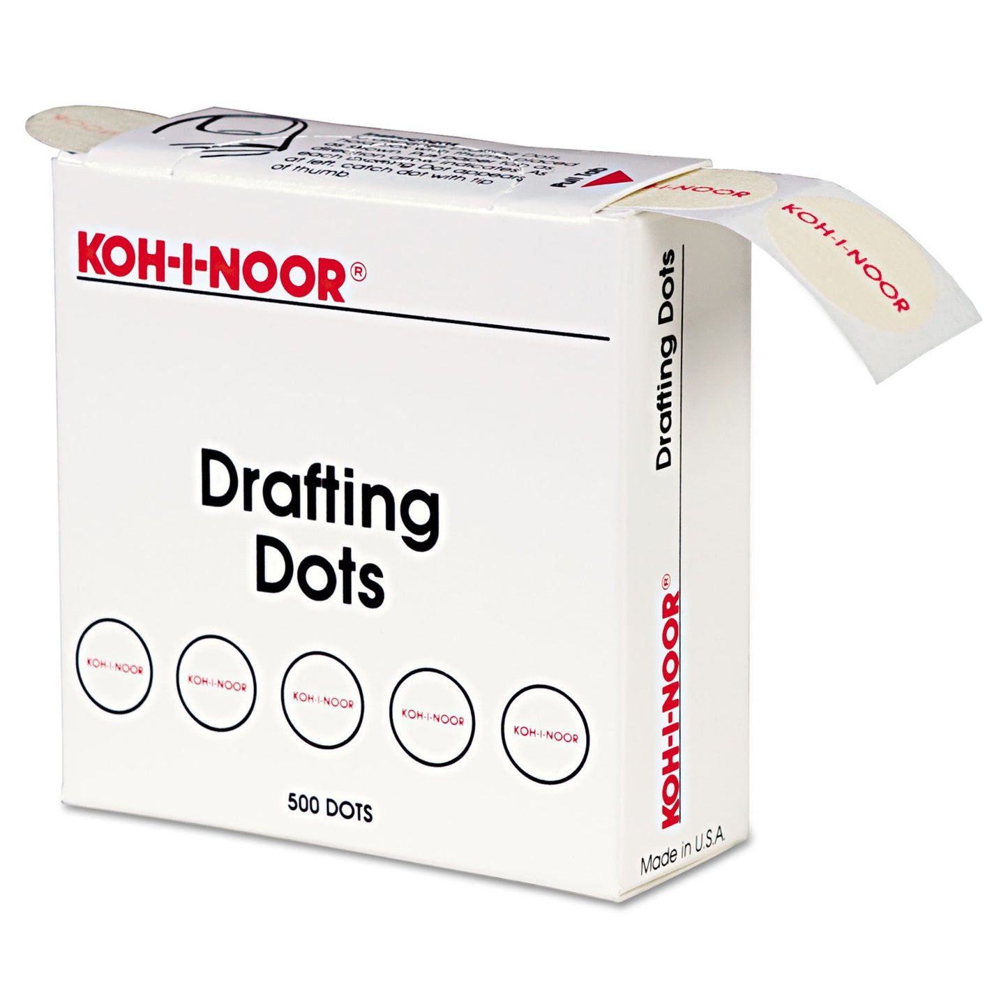 Koh-I-Noor Adhesive Drafting Dots, 0.88" dia, Dries Clear, 500/Box (25900J01)