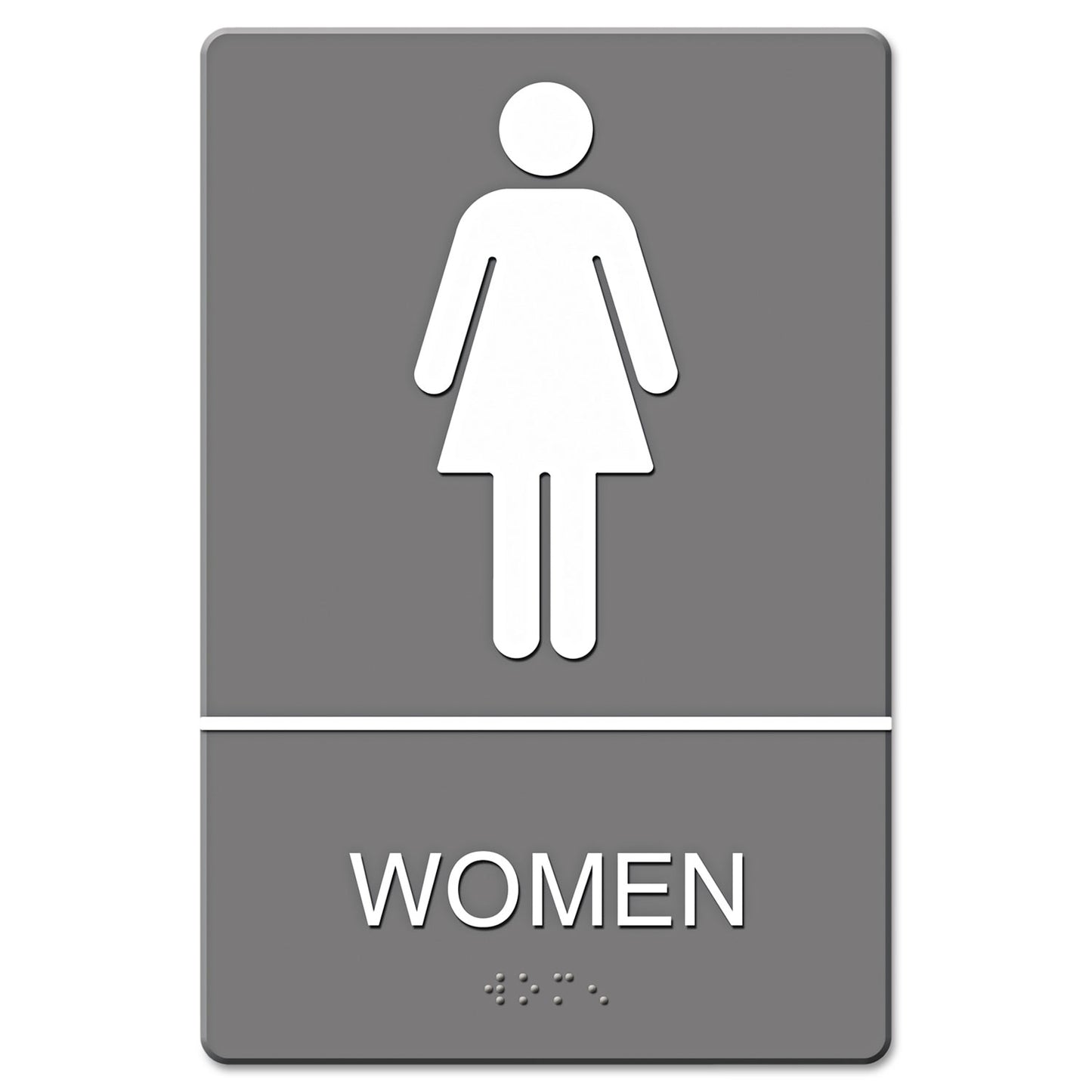 Headline ADA Sign, Women Restroom Symbol w/Tactile Graphic, Molded Plastic, 6 x 9, Gray (4816)