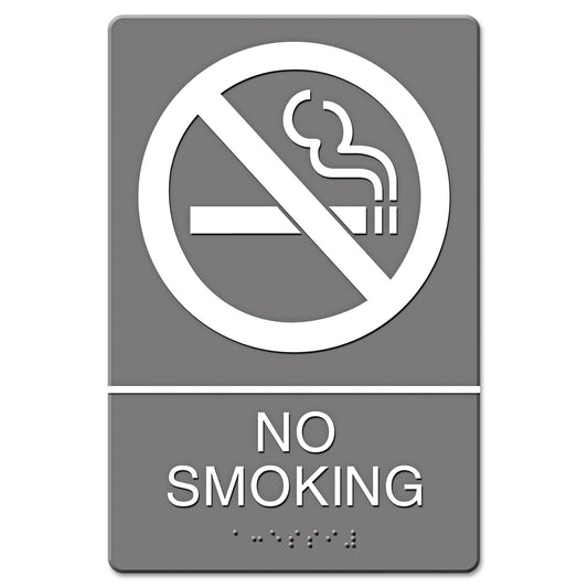 Headline ADA Sign, No Smoking Symbol w/Tactile Graphic, Molded Plastic, 6 x 9, Gray (4813)