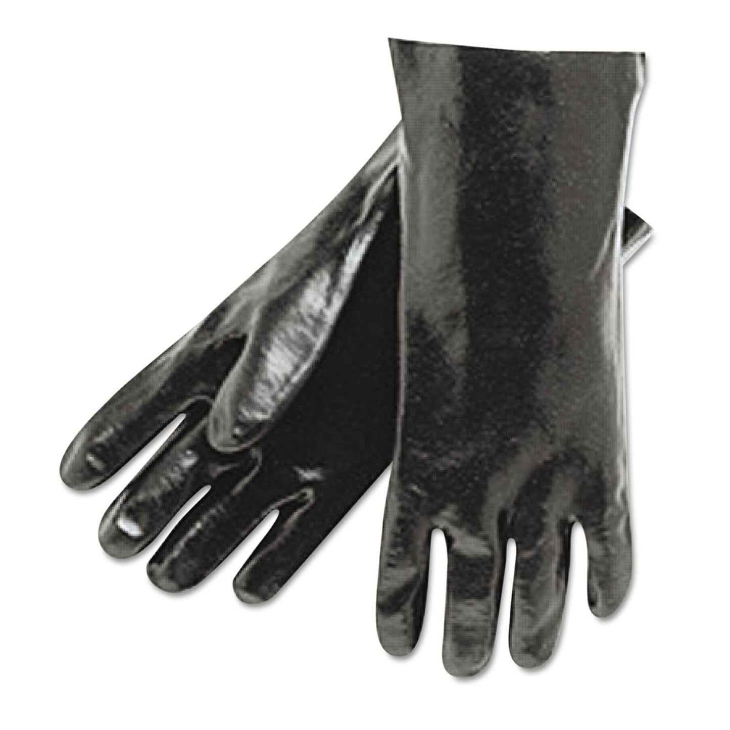 Single Dipped Pvc Gloves, Smooth, Interlock Lined, 18" Long, Large, Black, 12 Pair