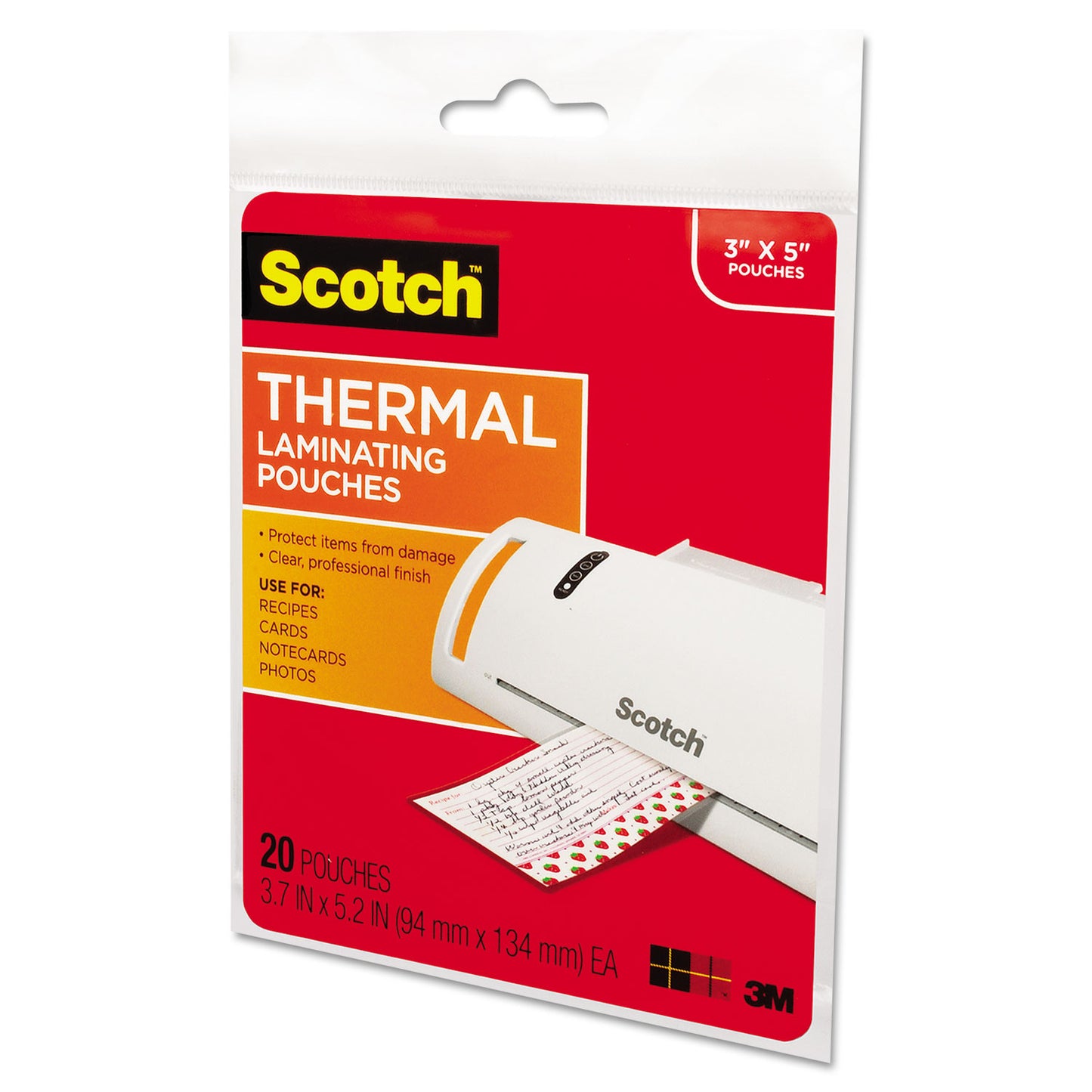 Scotch Laminating Pouches, 5 mil, 5.38" x 3.75", Gloss Clear, 20/Pack (TP590220)