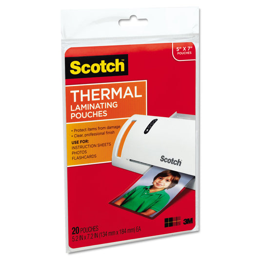 Scotch Laminating Pouches, 5 mil, 5" x 7", Gloss Clear, 20/Pack (TP590320)