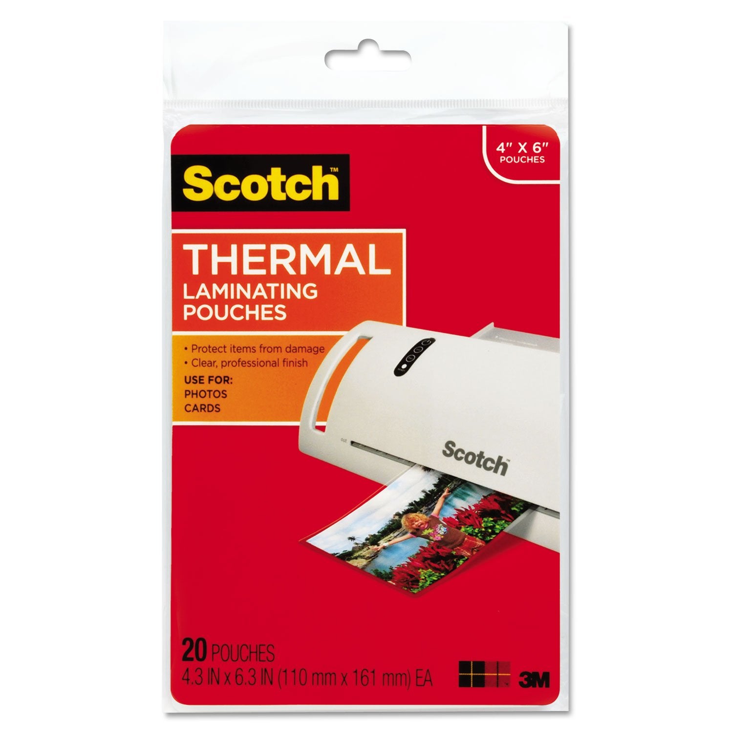 Scotch Laminating Pouches, 5 mil, 4.33" x 6.33", Gloss Clear, 20/Pack (TP590020)